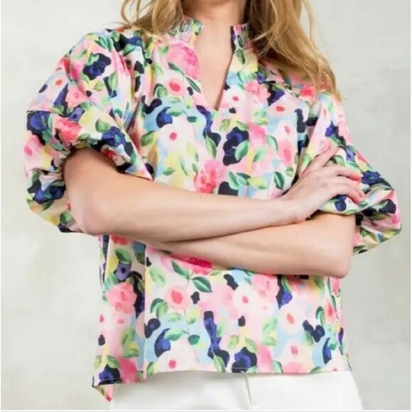 THML Tops - THML Floral Puff Sleeve Top bright summer vacation cottage cute size medium